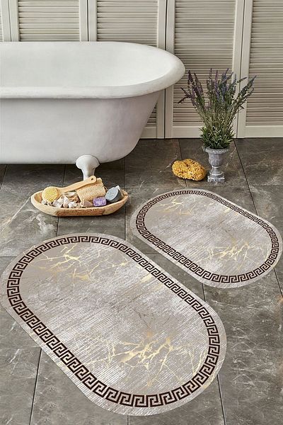 YTR HOME Αντιολισθητική βάση, πλενόμενη σκόνη, ανθεκτική σε λεκέδες, σετ 2 τεμαχίων, οβάλ χαλάκι μπάνιου