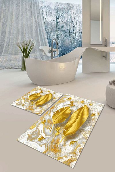 YTR HOME Αντιολισθητική βάση που πλένεται με προστασία από λεκέδες σε σκόνη Σετ 2 Σετ πατάκι μπάνιου λεκάνης τουαλέτας