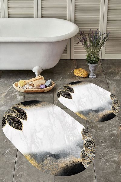 YTR HOME Αντιολισθητική βάση, πλενόμενη σκόνη, ανθεκτική σε λεκέδες, σετ 2 τεμαχίων, οβάλ χαλάκι μπάνιου