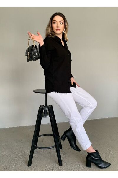 BAJAR Washed and Tasseled Linen Shirt - Skirt Pocket