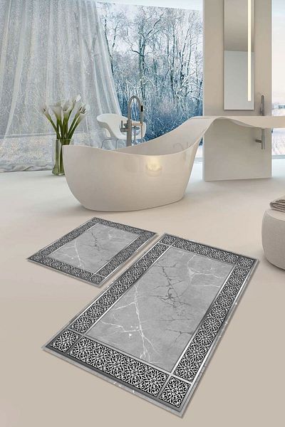 YTR HOME Αντιολισθητική βάση που πλένεται με προστασία από λεκέδες σε σκόνη Σετ 2 Σετ πατάκι μπάνιου λεκάνης τουαλέτας