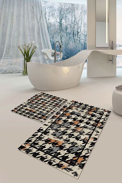 YTR HOME Αντιολισθητική βάση που πλένεται με προστασία από λεκέδες σε σκόνη Σετ 2 Σετ πατάκι μπάνιου λεκάνης τουαλέτας