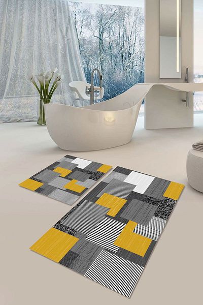 YTR HOME Αντιολισθητική βάση που πλένεται με προστασία από λεκέδες σε σκόνη Σετ 2 Σετ πατάκι μπάνιου λεκάνης τουαλέτας