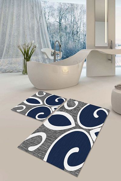 YTR HOME Non-Slip Base Washable Dust Stain Proof Set of 2 Toilet Bowl Bath Mat Set