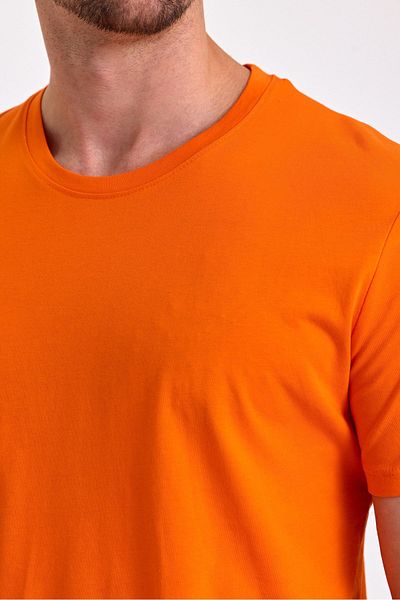 COMBİNE MİCHAİL Men's Slim Fit Crew Neck Basic T-Shirt - 100% Cotton ORANGE
