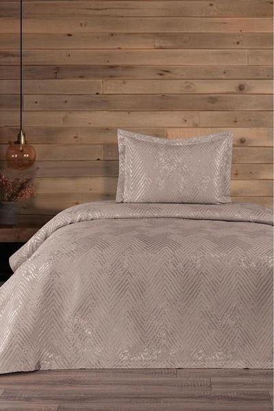 Çeyiz Diyarı Cuvertură de pat de o persoană Asu Jacquard de culoare bej