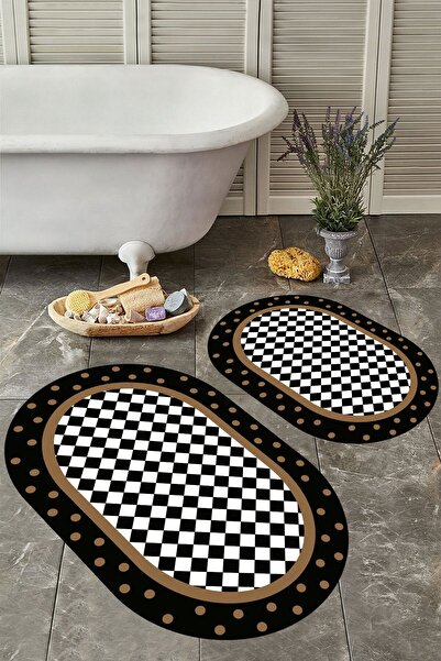 YTR HOME Kaymaz Taban Yıkabilir Toz Leke Tutmaz 2li Set Klozet Oval Banyo Pas...