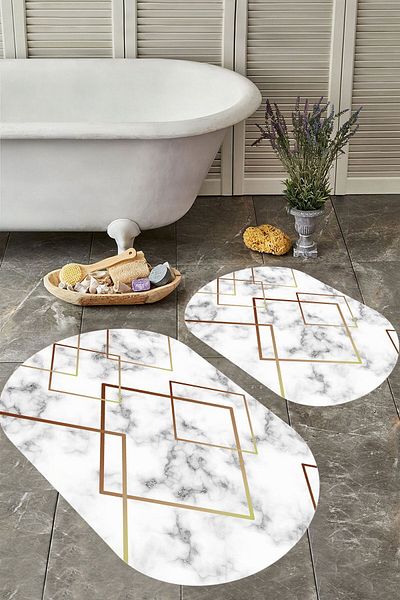YTR HOME Αντιολισθητική βάση, πλενόμενη σκόνη, ανθεκτική σε λεκέδες, σετ 2 τεμαχίων, οβάλ χαλάκι μπάνιου