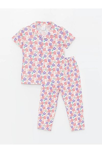 LC Waikiki LCW baby Polo Collar Short Sleeve Floral Baby Girl Pajamas Set