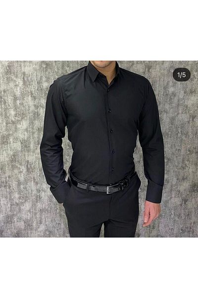 Terziayhan Slim Fit Μαύρο πουκάμισο