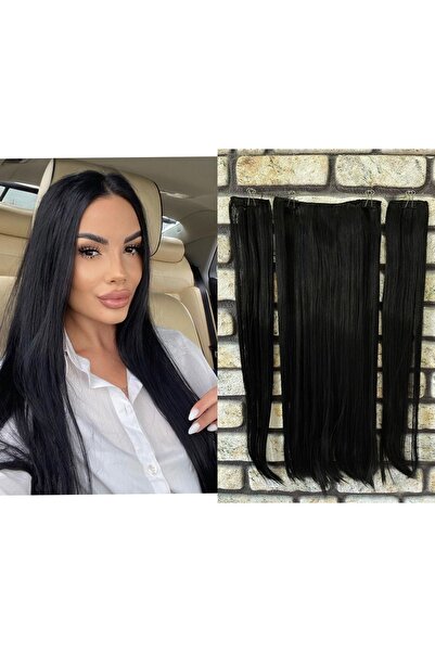 Fenomen Peruk Yarımay+2 Yan Siyah Düz Çıt Çıt 3 Parça - 75 Cm