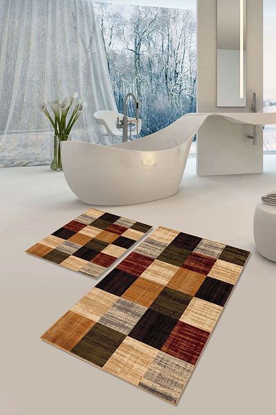 YTR HOME Αντιολισθητική βάση που πλένεται με προστασία από λεκέδες σε σκόνη Σετ 2 Σετ πατάκι μπάνιου λεκάνης τουαλέτας
