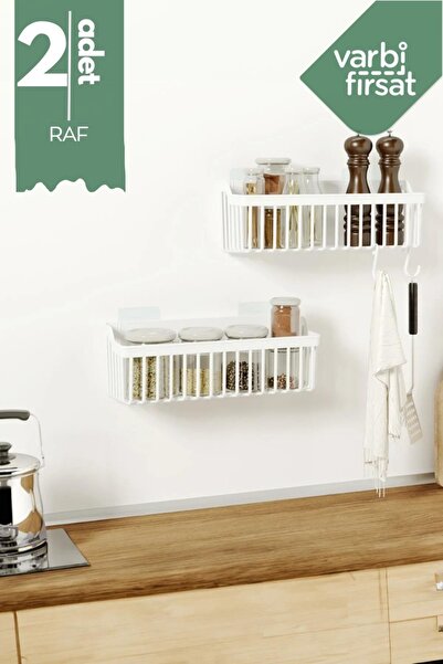 Varbifırsat Adhesive Kitchen Shelf Spice Rack In-Cabinet Organizer 2-Piece Kitchen Organizer with Plastic Hanger