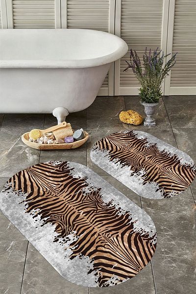 YTR HOME Αντιολισθητική βάση, πλενόμενη σκόνη, ανθεκτική σε λεκέδες, σετ 2 τεμαχίων, οβάλ χαλάκι μπάνιου