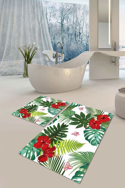 YTR HOME Αντιολισθητική βάση που πλένεται με προστασία από λεκέδες σε σκόνη Σετ 2 Σετ πατάκι μπάνιου λεκάνης τουαλέτας