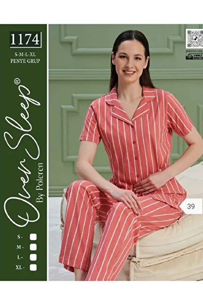 Over Sleep by Poleren Yavruağzı Colorful Shirt Collar Short Sleeve Women's Pajama Set