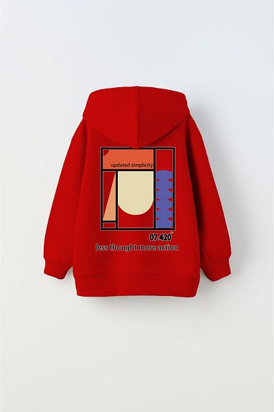 The Champ Clothing Детски суитшърт с качулка и полар, червен, унисекс, с щампа Simplicity