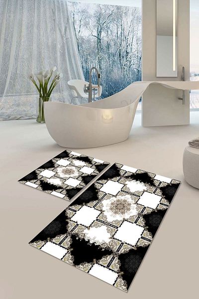 YTR HOME Αντιολισθητική βάση που πλένεται με προστασία από λεκέδες σε σκόνη Σετ 2 Σετ πατάκι μπάνιου λεκάνης τουαλέτας