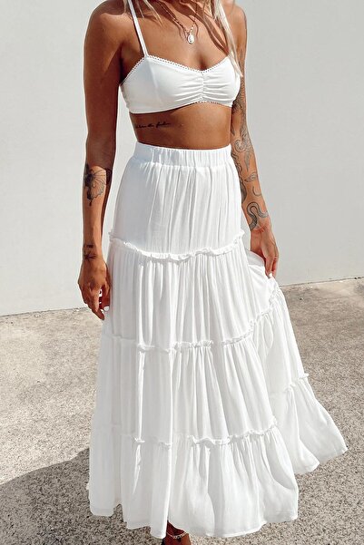 The Moda Γυναικεία βασική πλισέ μακριά φούστα