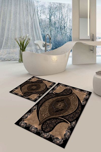 YTR HOME Αντιολισθητική βάση που πλένεται με προστασία από λεκέδες σε σκόνη Σετ 2 Σετ πατάκι μπάνιου λεκάνης τουαλέτας