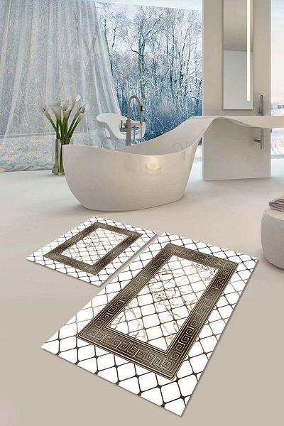 YTR HOME Αντιολισθητική βάση που πλένεται με προστασία από λεκέδες σε σκόνη Σετ 2 Σετ πατάκι μπάνιου λεκάνης τουαλέτας
