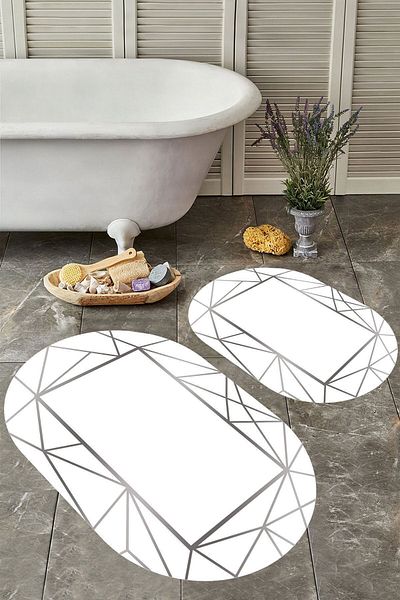 YTR HOME Αντιολισθητική βάση, πλενόμενη σκόνη, ανθεκτική σε λεκέδες, σετ 2 τεμαχίων, οβάλ χαλάκι μπάνιου
