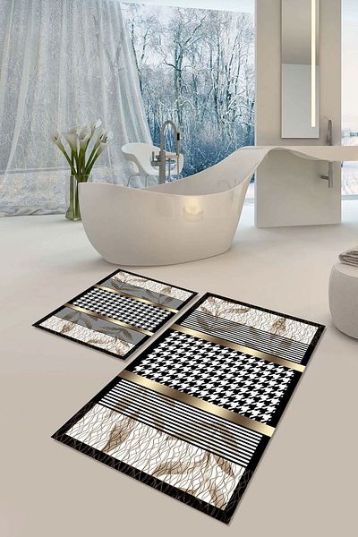 YTR HOME Αντιολισθητική βάση που πλένεται με προστασία από λεκέδες σε σκόνη Σετ 2 Σετ πατάκι μπάνιου λεκάνης τουαλέτας