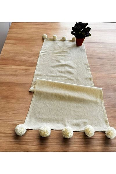 HALATÇI HOME Black and White Decorative Pompom Runner