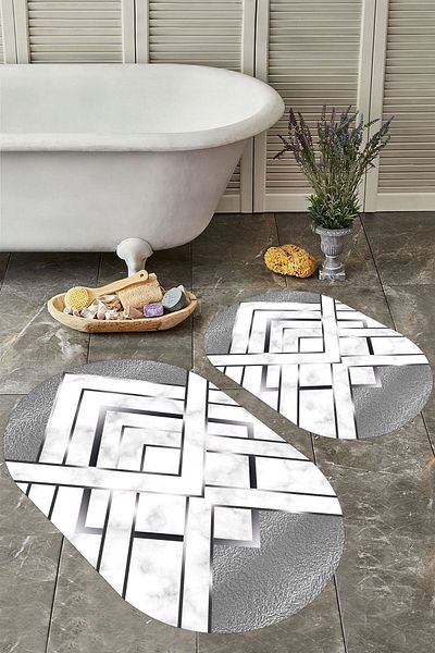 YTR HOME Αντιολισθητική βάση, πλενόμενη σκόνη, ανθεκτική σε λεκέδες, σετ 2 τεμαχίων, οβάλ χαλάκι μπάνιου