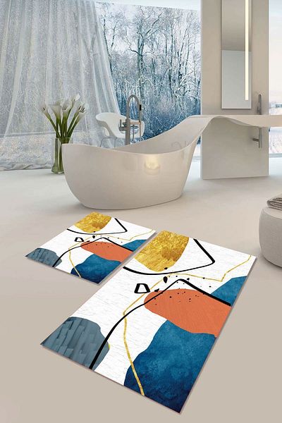 YTR HOME Αντιολισθητική βάση που πλένεται με προστασία από λεκέδες σε σκόνη Σετ 2 Σετ πατάκι μπάνιου λεκάνης τουαλέτας