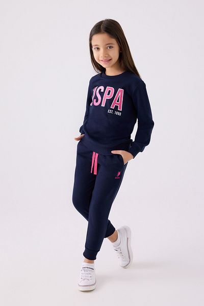 U.S. Polo Assn. Set de trening bleumarin cu licență pentru fete - Set de sus și de jos