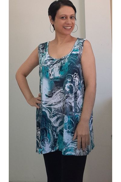Mertcan Butik Tricou din viscoză cu model albastru cu curea groasă