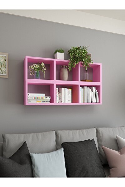 Dekormer Design Duvar Rafı Kitaplık Yatay Dikey Takım Pembe