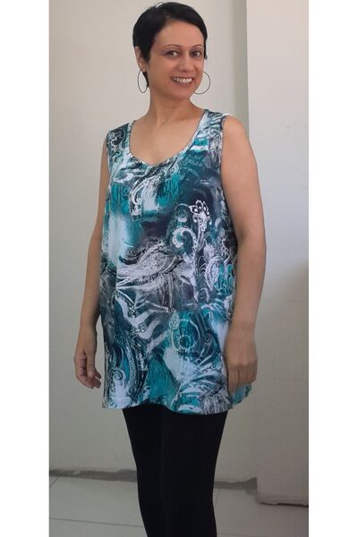 Mertcan Butik Tricou din viscoză cu model albastru cu curea groasă