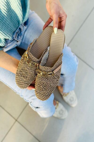 Mida Shoes Ygori Pudra Keten Kadın Terlik