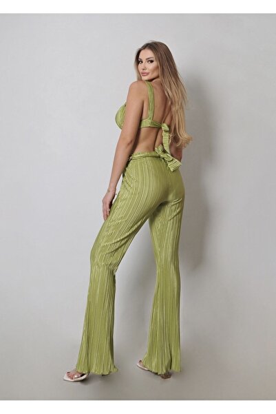 ByRanaBuyuk Women's Green Pleated Suit