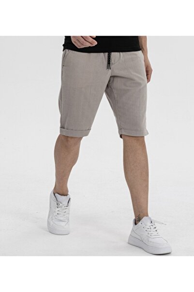 Wise Ανδρικό σορτς Κάπρι λινό από γκρι βαμβακερό χρώμα - μέση με κορδόνια