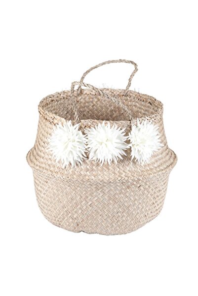 KANCAEV Foldable Wicker Basket, Natural, White Floral