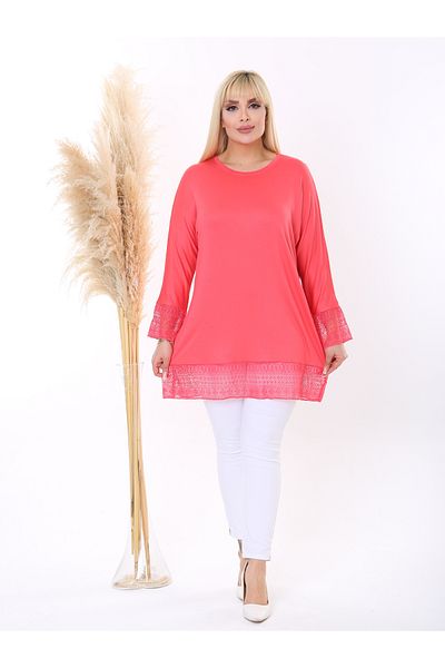ViolettaXL Women's Large Size Sleeve and Skirt Lace Detail Flexible Viscose Tunic