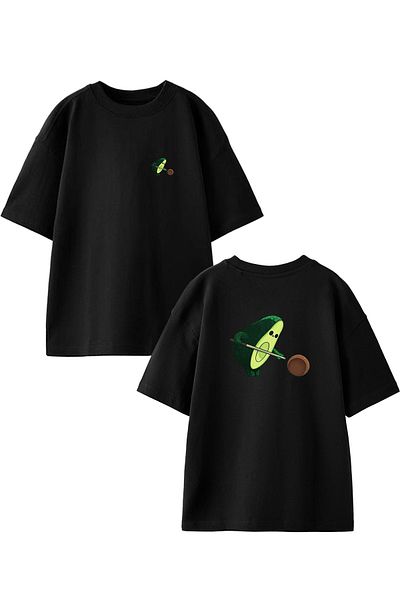 NMG TEKSTİL Μαύρο Oversize Βαμβακερό - Μπλουζάκι Unisex με στάμπα αβοκάντο
