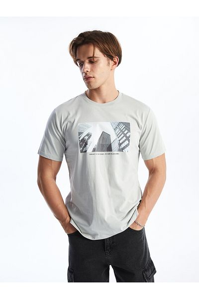 LC Waikiki Tricou cu imprimeu pentru bărbați din bumbac pieptănat - Gât crew, mânecă scurtă