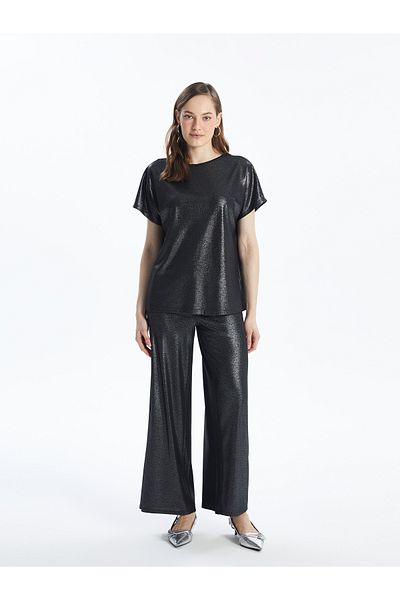 LC Waikiki Women's Metallic T-Shirt - Crew Neck, Straight Cut