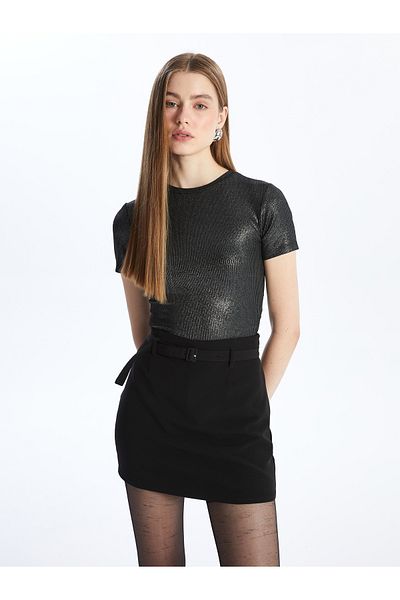 LC Waikiki Metallic T-Shirt für Damen - Rundhalsausschnitt, gerader Schnitt