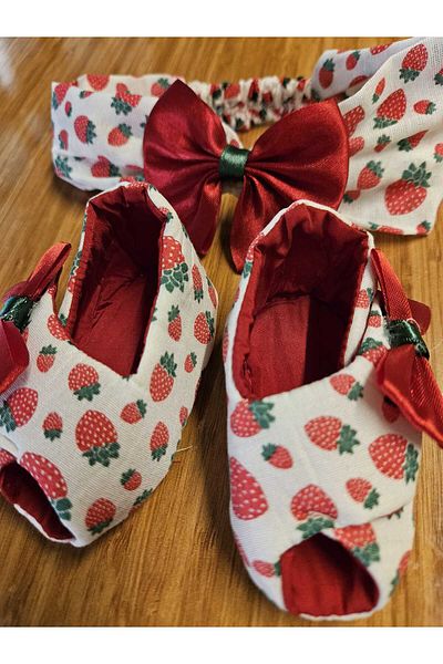 Peki Set of 5 Baby and Child Lemon Orange Cherry Strawberry Bow Sandals - 4 Pay Newborn Bandana 13124