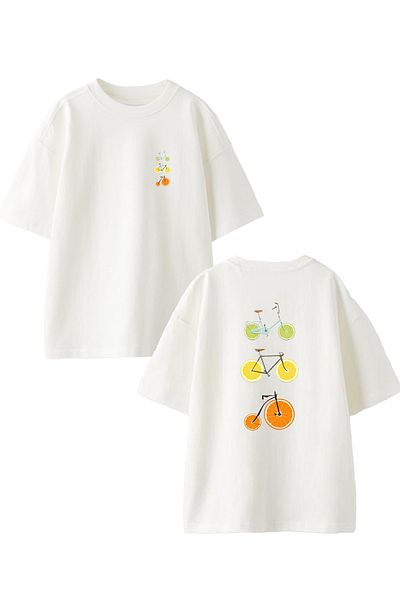 NMG TEKSTİL Λευκό Oversize Βαμβακερό T-shirt - Bicycle Orange Wheel Printed, Unisex