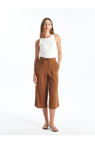 LC Waikiki Caprihose aus Musselin für Damen – flacher Schnitt mit elastischer Taille