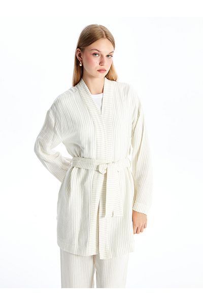LC Waikiki Long Sleeve Striped Shawl Collar Women's Kimono
