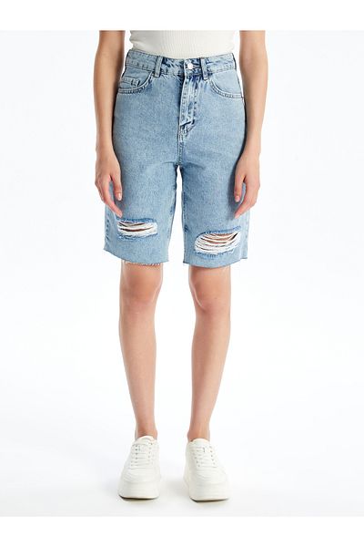 LC Waikiki Zerrissene, detaillierte Bermuda-Fit-Jeansshorts für Damen