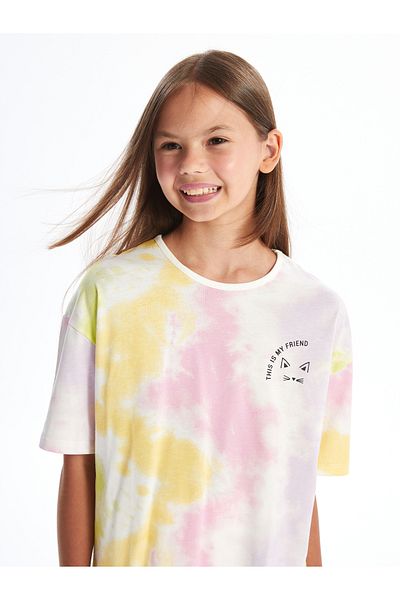 LC Waikiki Fată - Tricou Crop cu Motiv Tie-Dye Decolteu