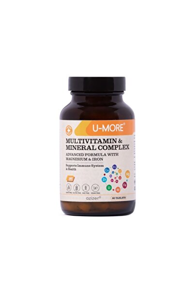 UMore Multivitamin 60 Tablet - Kalsiyum, Magnezyum, Demir, Çinko - Vegan, Şek...